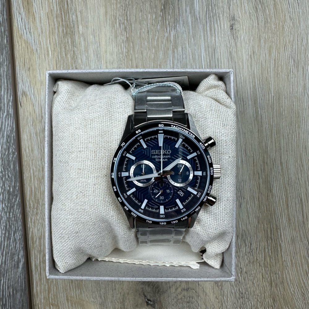 Seiko chronograph blue analog steel sapphire watch